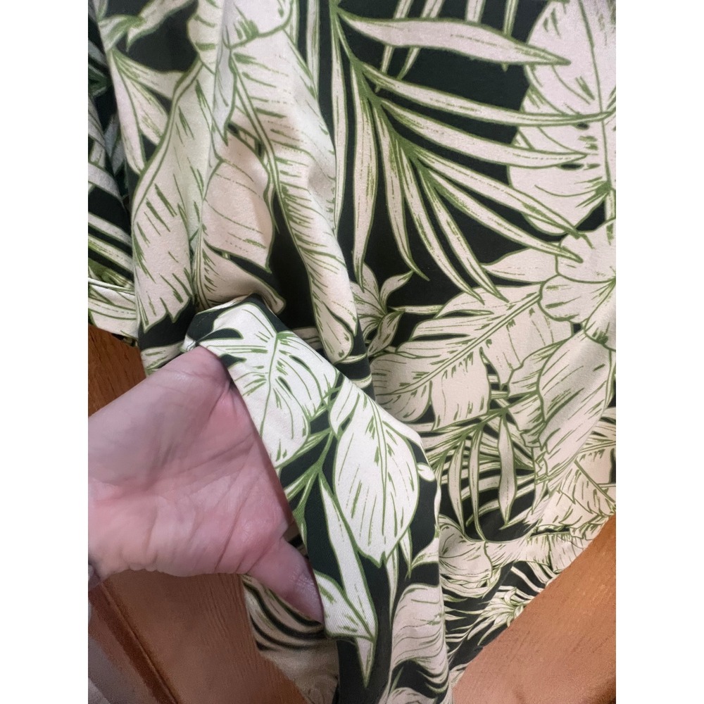 Denim & Co Tropical Palm Leaf Print Square Neck Knit Dress Green Cream XL - Picture 3 of 7